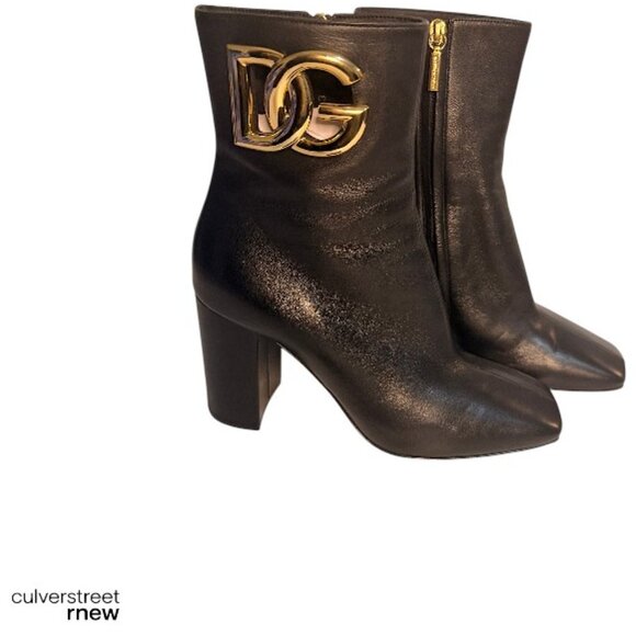 DOLCE & GABBANA CALFSKIN LEATHER ANKLE BOOTIES 38 - Picture 4 of 11